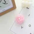 Exquisite pink organza camellia flower detail shot, featuring delicate petals and a center pearl. - 12#-Bright Pink Flower Decoration