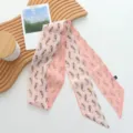 Bufanda twilly larga floral rosa para mujeres, cinta de lunares dulce para uso diario. - Pañuelo Rosa Blanco