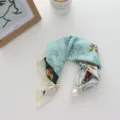 Chic floral print silk scarf with pearl magnetic buckle for stylish neck and hair styling. - Blue Print / 50*13cm