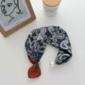 Elegant blue paisley silk scarf with pearl magnetic clasp for women summer chic neckwear - Paisley Print Style / 50*13cm