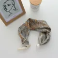 Stylish silk scarf with pearl magnetic clasp, chic jungle print fashion neck scarf. - Leaf Print Pattern / 50*13cm