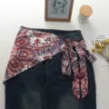 Κομψή γυναικεία φούστα με σχέδιο paisley και πολυτελές διακοσμητικό μαντήλι μέσης μόδας - Ένα μέγεθος / Bottoms / Σκούρο Κόκκινο (08#)