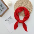 Red pleated square scarf for women, elegant imitation silk neckerchief for daily wear. - 70x70cm / Red