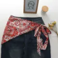 Στιλάτη κόκκινη φούστα με τύπωμα paisley και μεταξωτό μαντήλι μέσης γυναικείο τζιν - Ένα μέγεθος / Bottoms / Κόκκινο και Λευκό (19#)