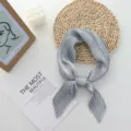 Elegant grey pleated square scarf for women, stylish neckerchief and hair accessory. - 70x70cm / Gray