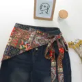 Τζιν φούστα γυναικεία με χρωματιστό paisley print μαντήλι και μοντέρνο σχεδιασμό άνοιξη - Ένα μέγεθος / Bottoms / Ρετρό (21#)