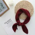 Solid color pleated square scarf for women, elegant silk-feel neckerchief for daily wear. - 70x70cm / Burgundy