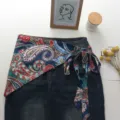 Κασκόλ μέσης από τεχνητό μετάξι με σχέδιο paisley φούστα τριγωνικό μαντήλι γοφών - Ένα μέγεθος / Bottoms / Ναυτικό Μπλε (24#)