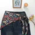 Στυλάτη γυναικεία φούστα παρεό με σχέδιο κασμίρ και τζιν σετ για την άνοιξη καλοκαίρι - Ένα μέγεθος / Bottoms / Πολύχρωμη Μέση (25#)