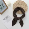 Dark brown pleated square scarf for women, elegant chic neckerchief stylish fashion accessory. - 70x70cm / Brown
