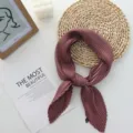 Elegant pleated square scarf for women, solid color imitation silk neckerchief for summer. - 70x70cm / Champagne Brown
