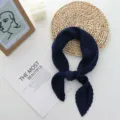 Dark blue pleated square scarf for women, elegant silk-feel neck scarf for daily wear. - 70x70cm / Dark Blue