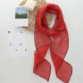 Red linen scarf detail view, elegant long ribbon design with stylish dark contrast edges for women. - 184*12cm / Red