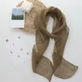 Elegant long olive green linen silk scarf lightweight summer neck ribbon for women chic minimalist daily - 184*12cm / Coffee