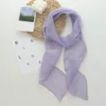 Detailed view of elegant light purple long ribbon scarf, lightweight solid color neck wrap. - 184*12cm / Purple
