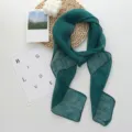 Dark green linen ribbon scarf, elegant long thin neckerchief for daily women wear. - 184*12cm / Dark Green