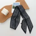 Chic black and white printed long twilly scarf, elegant necktie and versatile hair band accessory. - 04#-Black Scarf