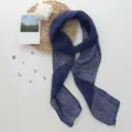 Detailed view of a stylish navy blue linen long scarf, elegant and simple accessory. - 184*12cm / Blue
