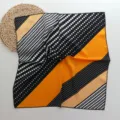 Petit carré en soie artificielle, imprimé de rayures géométriques et de pois, élégant et chic. - Orange