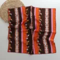 Foulard carré en imitation soie à imprimé équestre, bandeau rayé marron et orange. - Cheval Vintage Orange