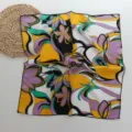 Petit carré en soie artificielle à imprimé floral géométrique, élégant bandeau pour cheveux. - Floral Jaune Violet