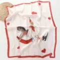 Chic roze gestreepte zijden sjaal met meisje en schommelpaard illustratie details voor dames. - 70*70cm / 04#-Trojan