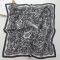 French vintage black and white floral lace georgette square scarf for women summer chic. - Black & White
