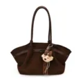 Braune Vintage Wildleder Tote Tasche für Damen, elegante große Umhängetasche neu. - Ohne Anhänger / Kaffeebraun