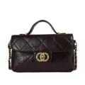 Classic quilted leather crossbody bag with top handle and chic chain strap for women. - Coffee