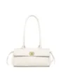 Women White Quilted Shoulder Bag Retro Long Handle Fashion Baguette Handbag PU Leather - White