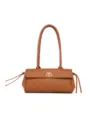 Brown quilted shoulder bag for women with long straps, elegant baguette design and metal clasp. - Brown