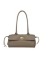 Retro quilted shoulder bag for women, brown leather baguette handbag with long strap. - Elephant Gray