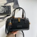 Black Boston bag women retro color block shoulder handbag daily commuting crossbody bag - Black Without Charm