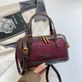 Vintage Colorblock Boston Bag Burgundy Suede Crossbody Shoulder Handbag for Women Daily - Red Without Pendant
