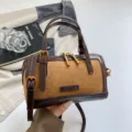Vintage contrast color boston bag women summer new small handbag commuter shoulder bag - Brown Without Pendant