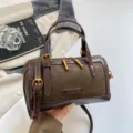 Retro contrast color Boston bag for women, stylish PU leather and suede crossbody handbag. - Green Without Charm
