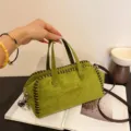 Vintage Wildleder Boston Tasche für Damen, große Kapazität Retro Handtasche Umhängetasche. - Süßholzgrün