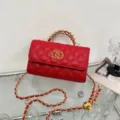Red Quilted Shoulder Bag With Gold Chain Luxury Designer Style Fashion Crossbody Handbag - Red