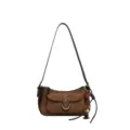 Retro brown suede shoulder bag with metal buckle and chic front pocket for women. - Suede Brown