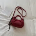 Vintage dark red suede dumpling handbag for women, chic pleated crossbody shoulder bag. - Red with Pendant