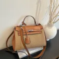 Borsa donna retro paglia pelle shopper tracolla elegante borsa a mano nuova moda - Marrone scuro