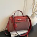 Borsa a mano donna contrasto retro tote pelle PU tracolla borsa elegante alla moda - Rosso