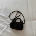 Black suede handbag retro dumpling bag minimalist chic shoulder underarm bag for women daily - Black without Pendant