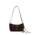Vintage suede shoulder bag for women, casual crossbody bag with metal buckle and chic pendant. - Suede Coffee