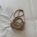 Retro brown suede shoulder handbag, elegant pleated dumpling underarm bag for everyday wear. - Khaki No Pendant