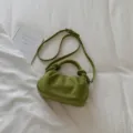 Green suede shoulder underarm bag for women, retro pleated dumpling handbag with knotted handle. - Green Without Pendant