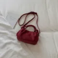 Retro burgundy suede handbag for women, chic pleated dumpling crossbody and shoulder bag chic. - Red (No Pendant)