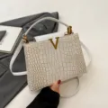 White crocodile pattern handbag luxury tote shoulder bag stylish crossbody bag for women - White