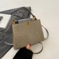 Stylish gray crocodile pattern handbag, premium leather shoulder crossbody bag for women daily use. - Gray