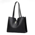 Sac cabas en cuir noir pour femme, grand sac à épaule pour le travail et les déplacements. - Noir